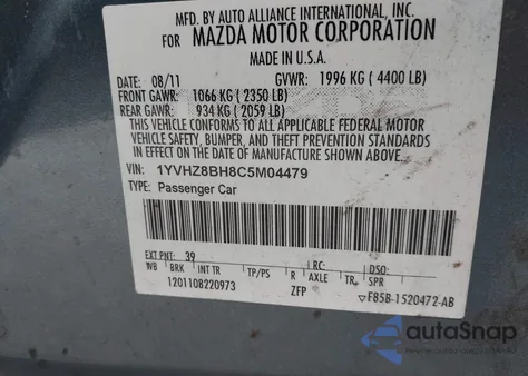 2012 Mazda Mazda6 I Sport from USA, damaged, VIN 1YVHZ8BH8C5M04479